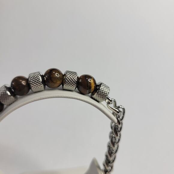 STEELTIME Men's Stainless Steel Wheat Chain Tiger Eye Beads Bracelet NEW - Picture 6 of 7